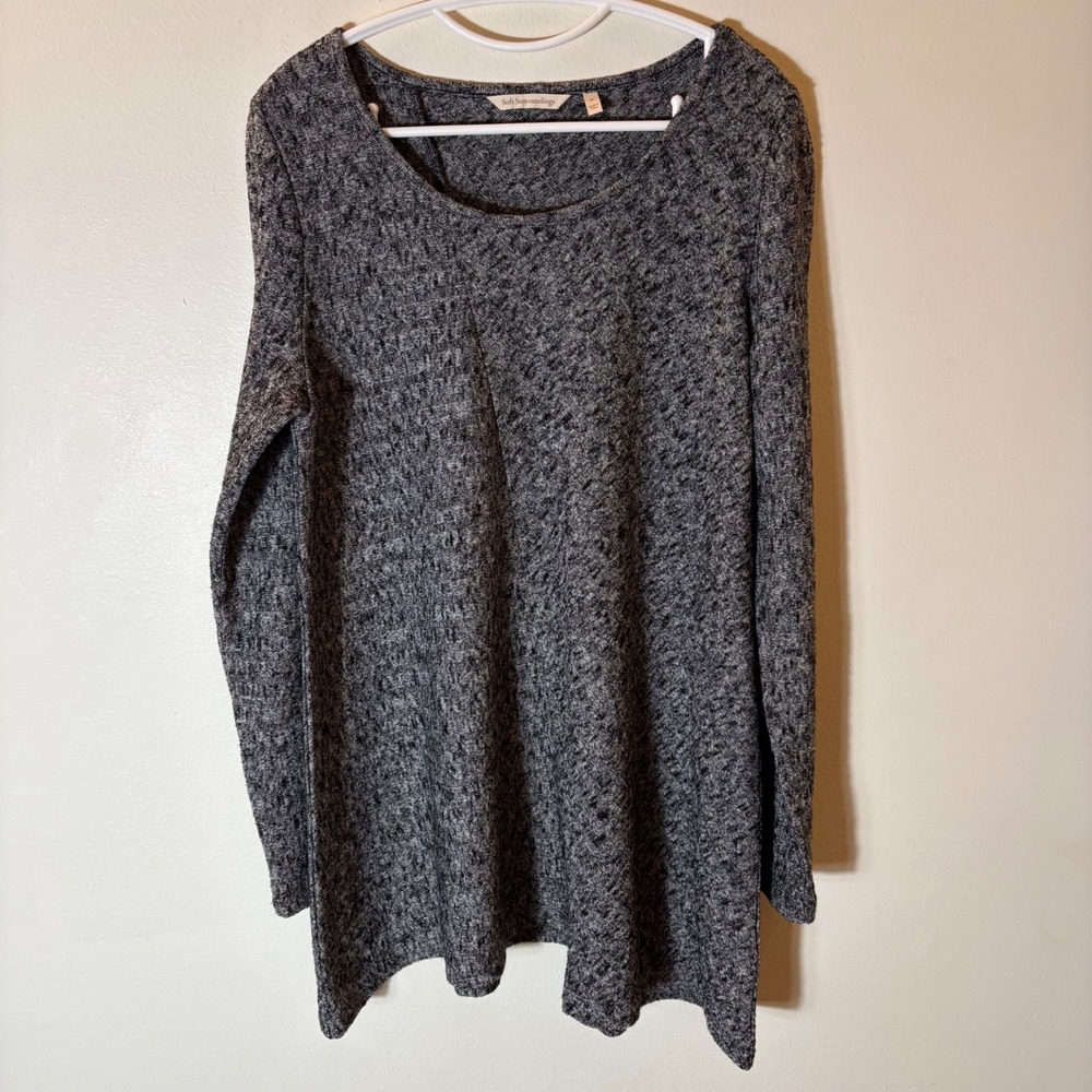 Soft Surroundings Marled Grey Textured Knit Tunic Top Scoop Neck Long Sleeve M